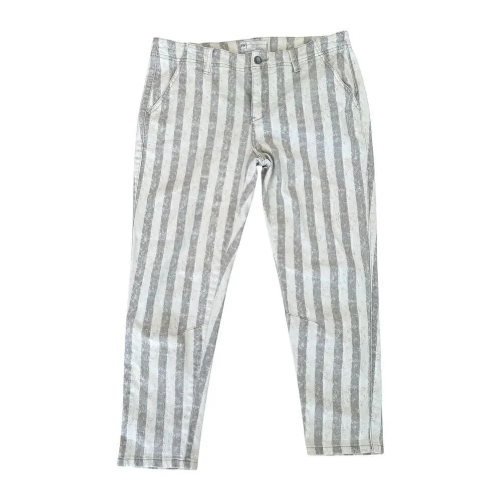 Free People Cream/Grey Striped High Rise Ankle Length Pockets Jean Pants Sz 27